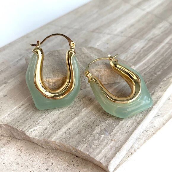 NEW~ Anthropologie Mint Green Resin Hoop Earrings - Picture 4 of 11